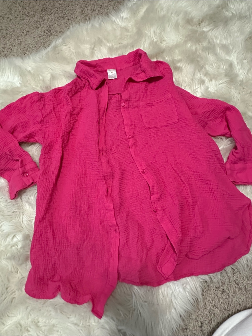 Shade & Shore Hot Pink Gauze Button-Front Swim Coverup